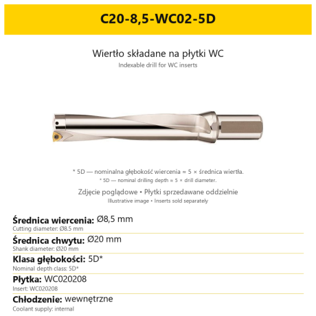 Przejdź do produktu Wiertło płytkowe, składane na płytki WC 5xD, z chłodzeniem, 5D