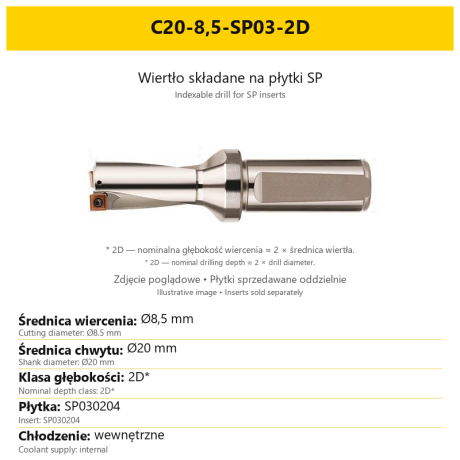 Przejdź do produktu Wiertło płytkowe, składane na płytki SP 2xD, z chłodzeniem, 2D