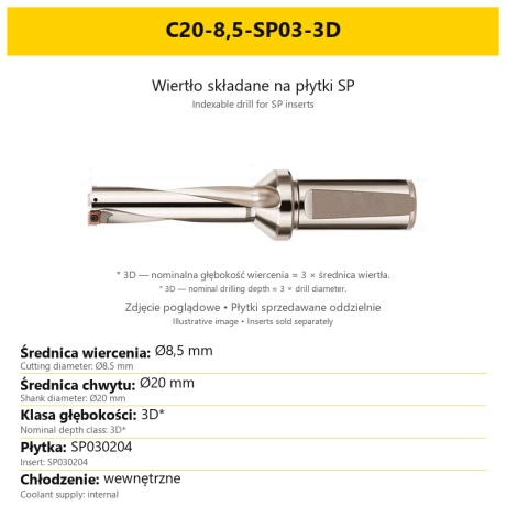 Przejdź do produktu Wiertło płytkowe, składane na płytki SP 3xD, z chłodzeniem, 3D