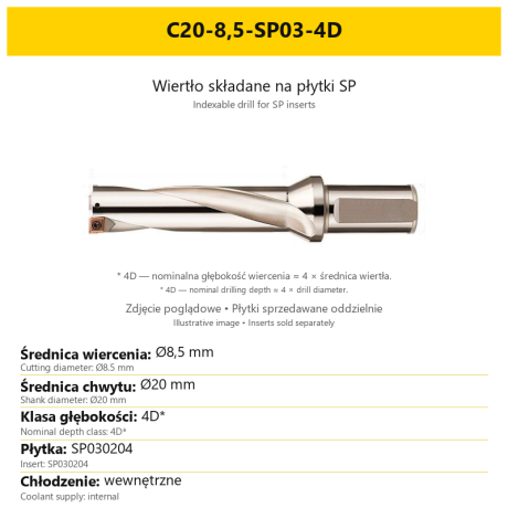 Przejdź do produktu Wiertło płytkowe, składane na płytki SP 4xD, z chłodzeniem, 4D