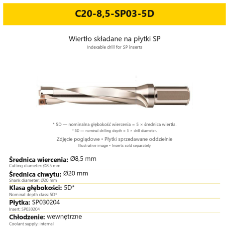 Przejdź do produktu Wiertło płytkowe, składane na płytki SP 5xD, z chłodzeniem, 5D