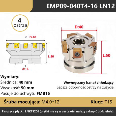 Przejdź do produktu Głowica frezerska EMP09 na płytki LNKT120608