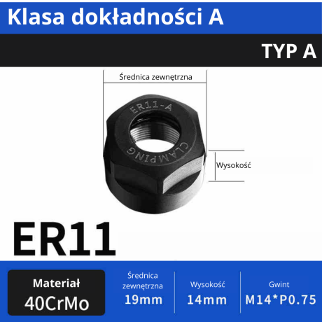 Przejdź do produktu Nakrętka Er, Nakrętka Mocująca Do Tulejek, Do Oprawki Narzędziowej, Typ A/M/Um, Er8/11/16/25/32/40 | SK10/16