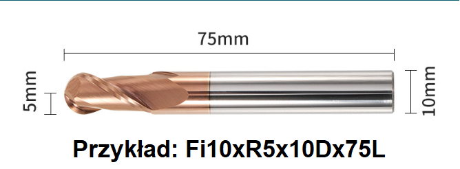 Frez kulowy, kula 2-ostrzowy VHM powłoka TiSiN