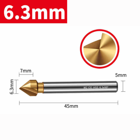 Przejdź do produktu Pogłębiacz stożkowy 1-ostrzowy Fi4.5-fi60, 90°, 60°- HSS-CO-M2 | chwyt walcowy