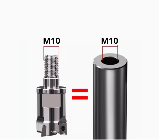 Zewnętrzna średnica gwintu bitu blokującego = wewnętrzna średnica gwintu wewnętrznego otworu uchwytu narzędziowego Na przykład średnica zewnętrzna gwintu głowicy tnącej wynosi M12. Średnica wewnęt.png