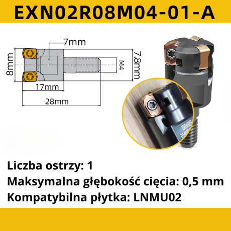 Przejdź do produktu Głowica wkręcana z chłodzeniem wewnętrznym EXN02R High Feed | Małe średnice | Ø8-Ø17 - płytki LNMU0202