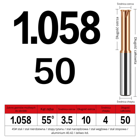 Przejdź do produktu Frez 55° do gwintów Whitworth/BSW/BSF/BSP do gwintowania (skok 0.907–2,540 mm) – jednoostrzowy, TiSiN