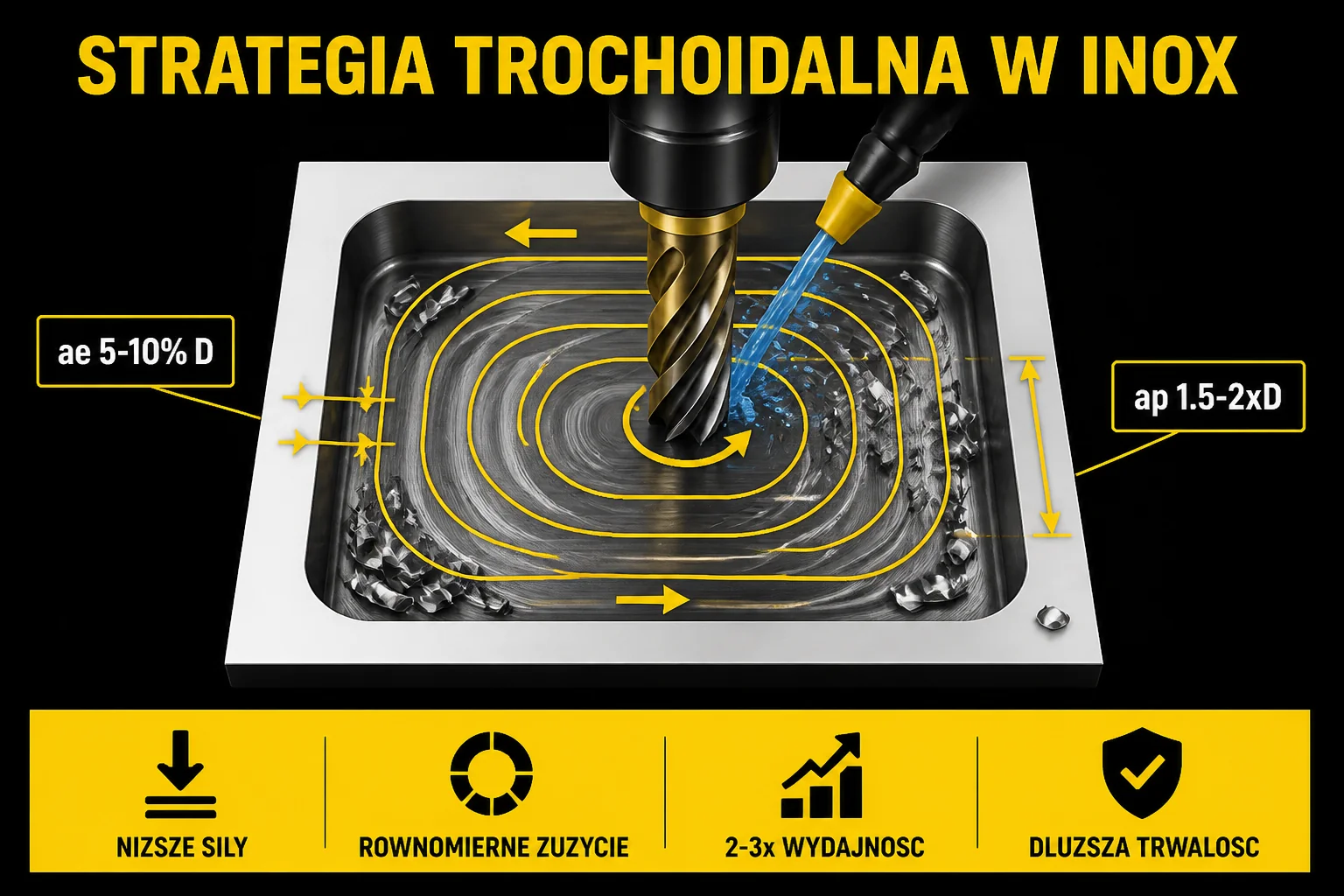 Strategia trochoidalna HSM w obróbce stali nierdzewnej - ścieżka narzędzia