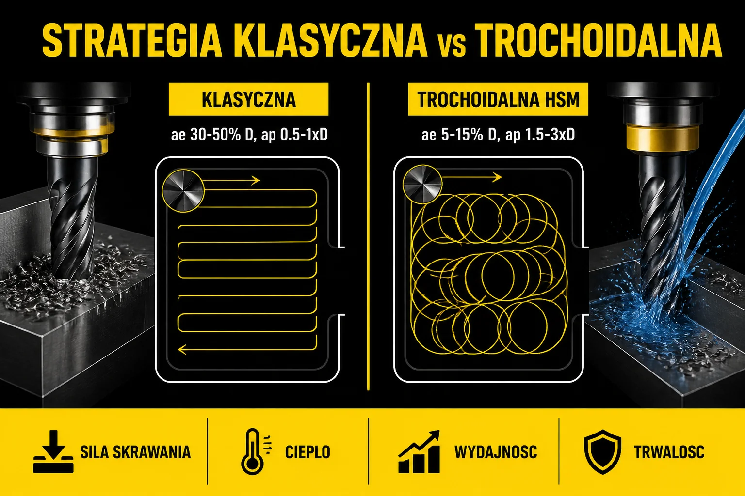 Porównanie strategii klasycznej i trochoidalnej HSM - ścieżka narzędzia