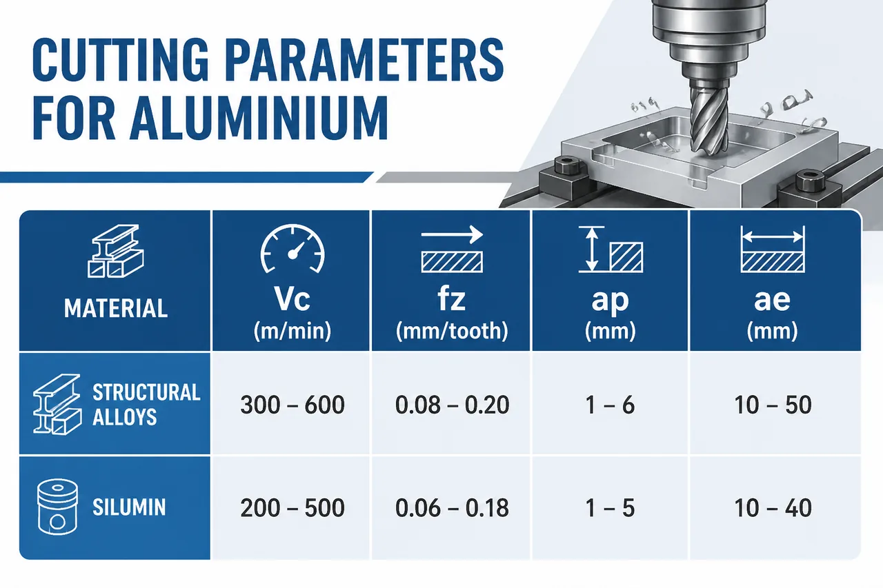 Parametry skrawania frezem do aluminium – Vc, fz, ap i ae