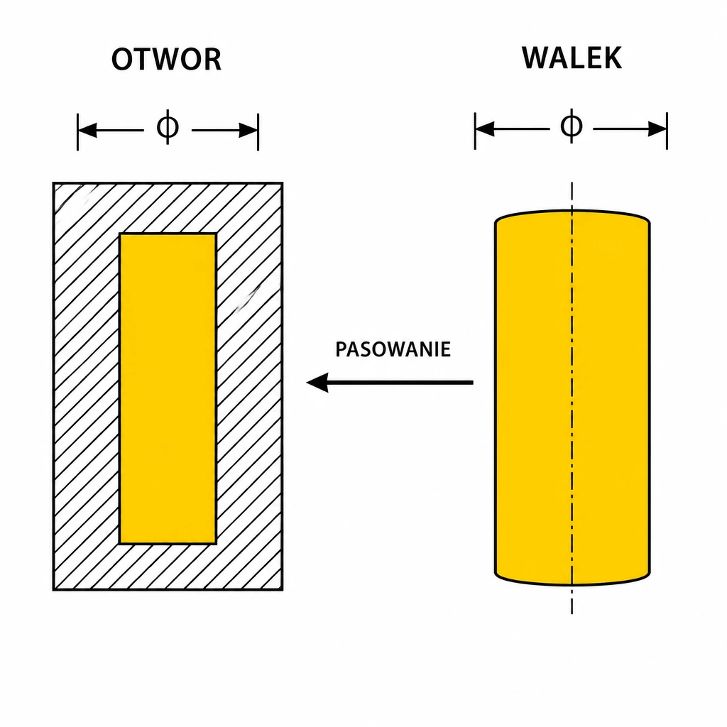 Pasowanie otwór + wałek - schemat techniczny